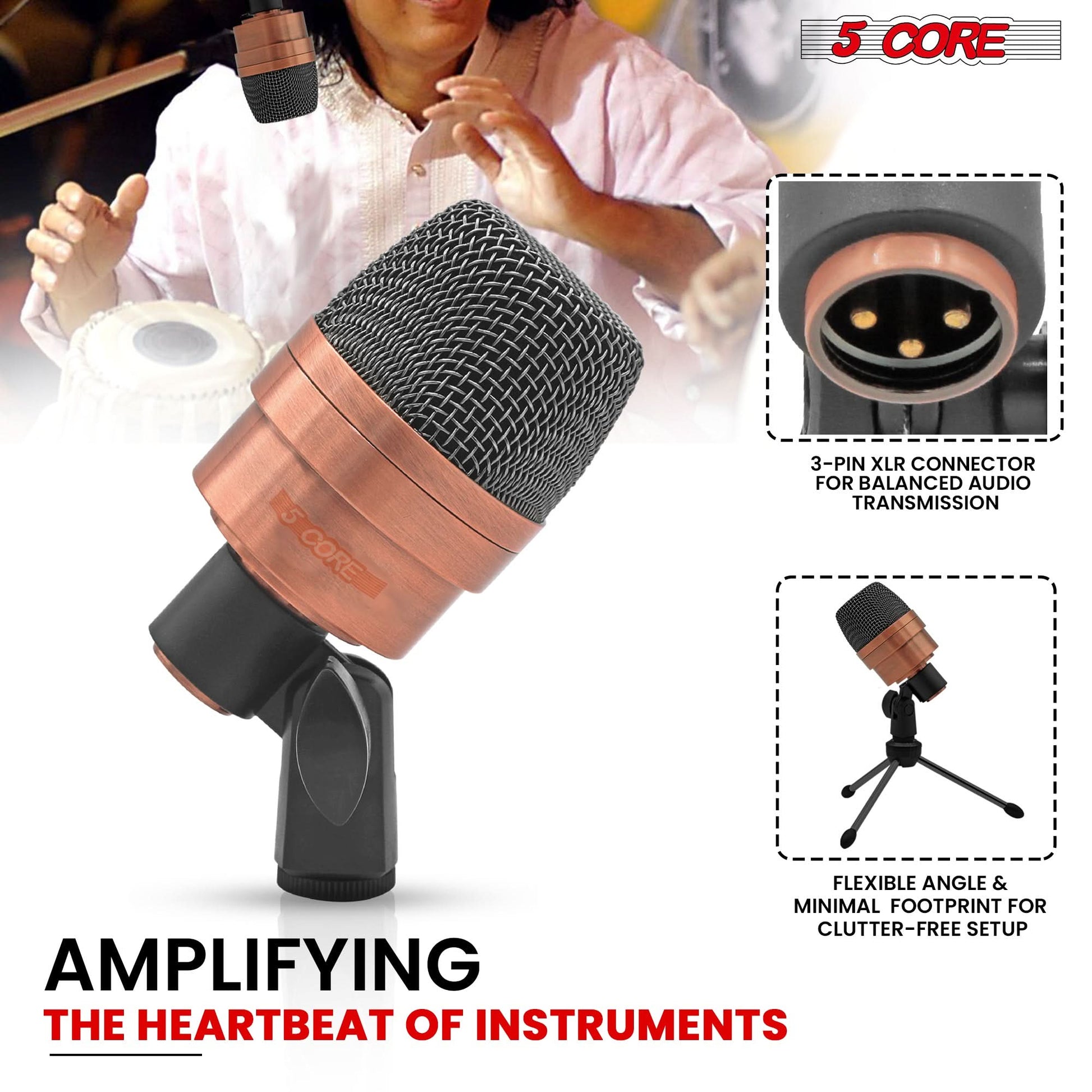 5 Core Tabla Mic Indian Instrument Microphone Set for Bayan Dayan Dholak Mic for Studio Stage Temple-1