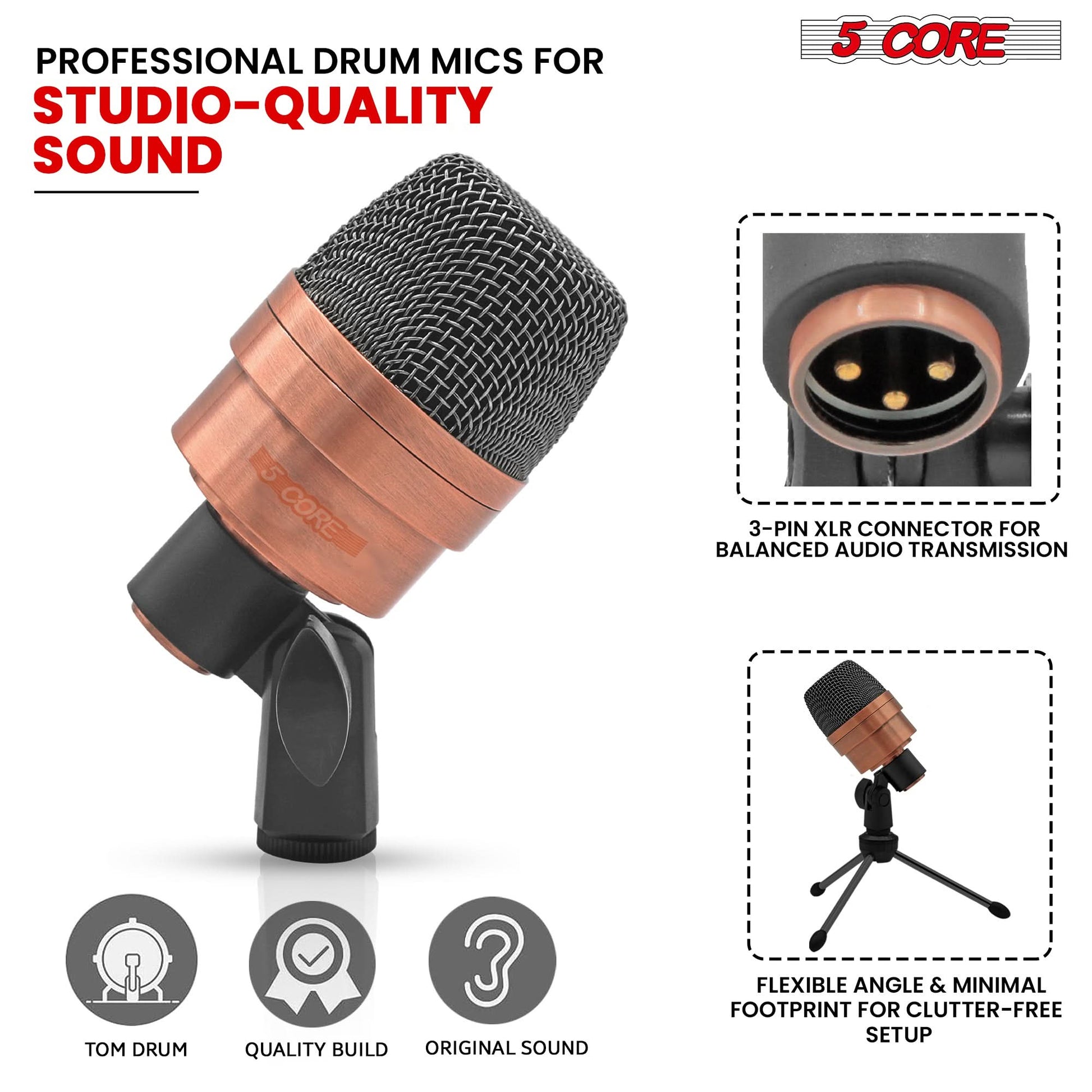 5 Core Tabla Mic Indian Instrument Microphone Set for Bayan Dayan Dholak Mic for Studio Stage Temple-2