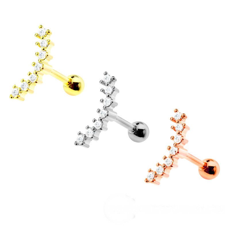 316L Surgical Stainless Steel Cartilage Barbell with Bended Gem-1