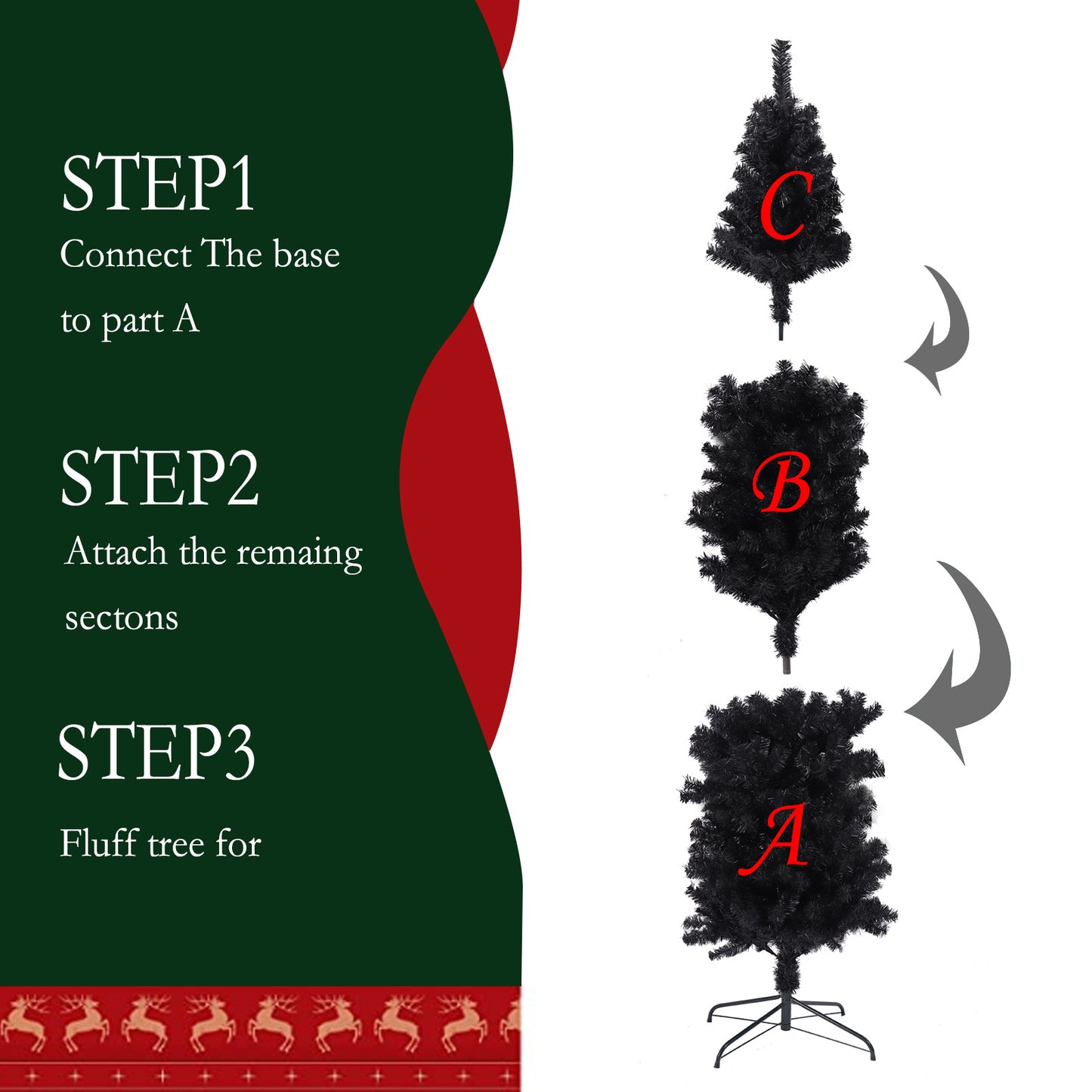7.5 Ft. Black Slender Artificial Christmas Tree Including Collapsible Metal Stand