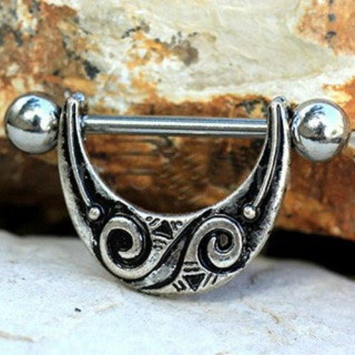 316L Stainless Steel Spiral Tribal Nipple Shield-0